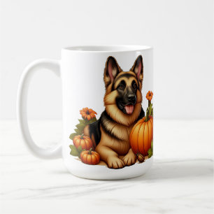 Tyska shefherderestaurering med pumpor och blommor kaffemugg