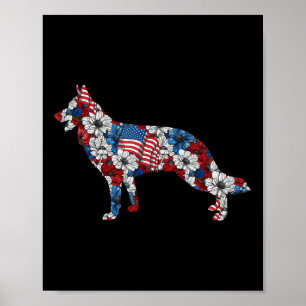 Tyska shepherd 4:e juli Flower American Flagga P Poster