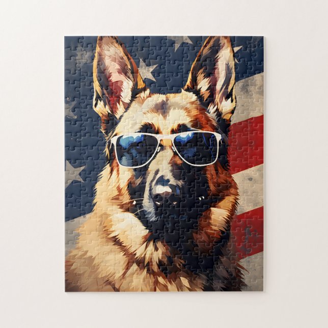Tyska shepherd 4:e juli Independence day Pussel (Vertikal)