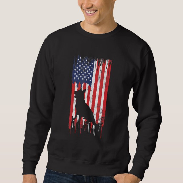 Tyska shepherd 4:e juli Patriotic American USA Lång Ärmad Tröja (Framsida)