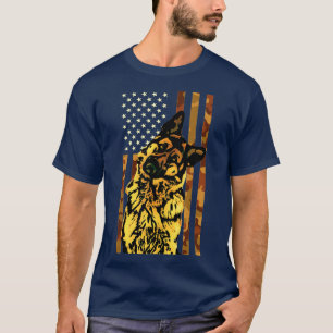 Tyska shepherd American Camouflage Flagga Hund 4th T Shirt