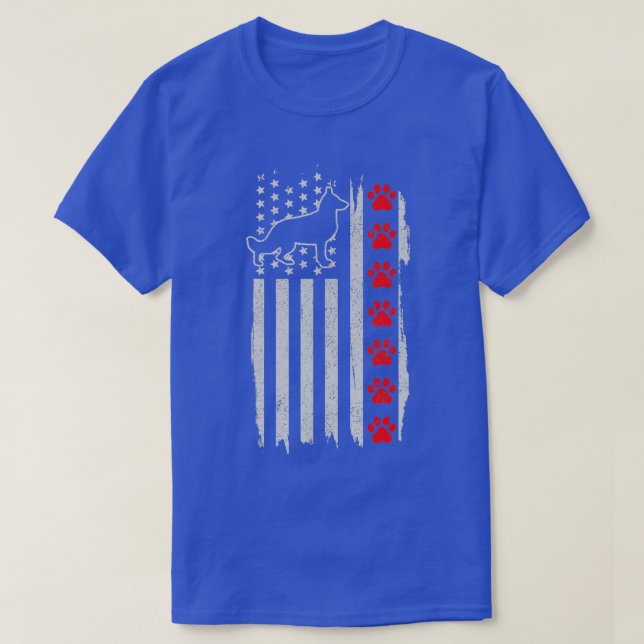 Tyska shepherd American Flagga 4:e juli Patrioti T Shirt (Design framsida)