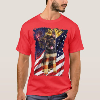 Tyska Shepherd American Flagga Fireworks Flagga Da T Shirt