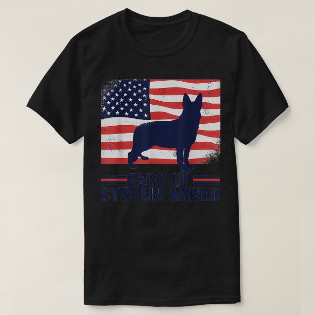 Tyska Shepherd American Flagga Up System Armed T Shirt (Design framsida)