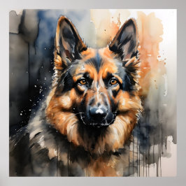 Tyska shepherd Bläck Porträtt Poster
