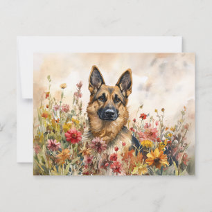Tyska shepherd Bland Vibrant Wildblommor Vykort