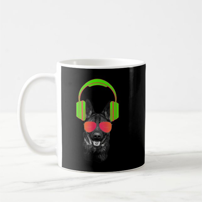Tyska shepherd DJ-hörlurar och glas Kaffemugg (Vänster)