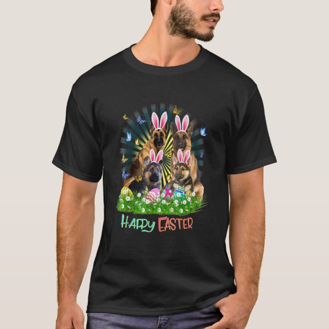 Tyska shepherd Glad påsk Bunny Eggs T Shirt (Framsida)