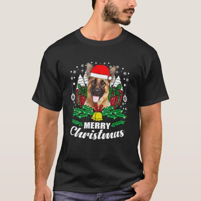 Tyska Shepherd God jul Hund T Shirt (Framsida)