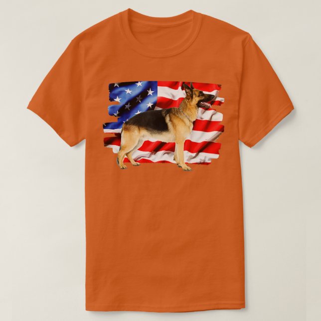 Tyska shepherd Hund, American Flagga, 4 juli T Shirt (Design framsida)