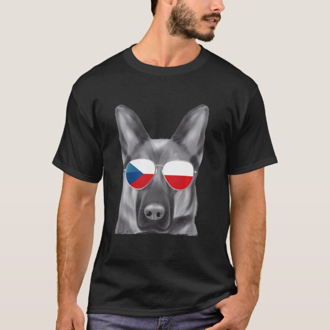 Tyska shepherd Hund Czech Flagga Sunglasses T Shirt (Framsida)