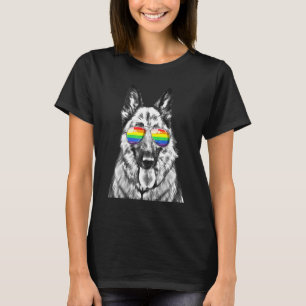 Tyska shepherd Hund Gay pride Flagga Sunglasses Lg T Shirt
