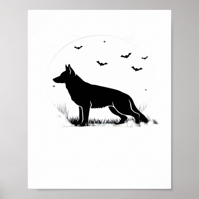 Tyska shepherd Hund - Halloween Måne Silhouette Cl Poster (Framsidan)