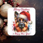 Tyska Shepherd-Hund i jultomten Fyrkantigt Klistermärke<br><div class="desc">Om du kärlek tyska shepherds och vill ha söta julklistermärken,  så kör du! Cute Vattencolor stil ai art German Shepherd i Santa Hat.</div>