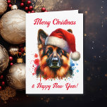 Tyska Shepherd-Hund i jultomten Kort<br><div class="desc">Om du vill ha ett sött julkort från kärlek,  så kör du! Cute Vattencolor stil ai art German Shepherd i Santa Hat.</div>