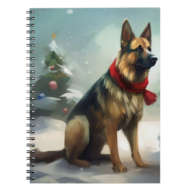 Tyska shepherd Hund i Snö-julen Anteckningsbok (Framsidan)