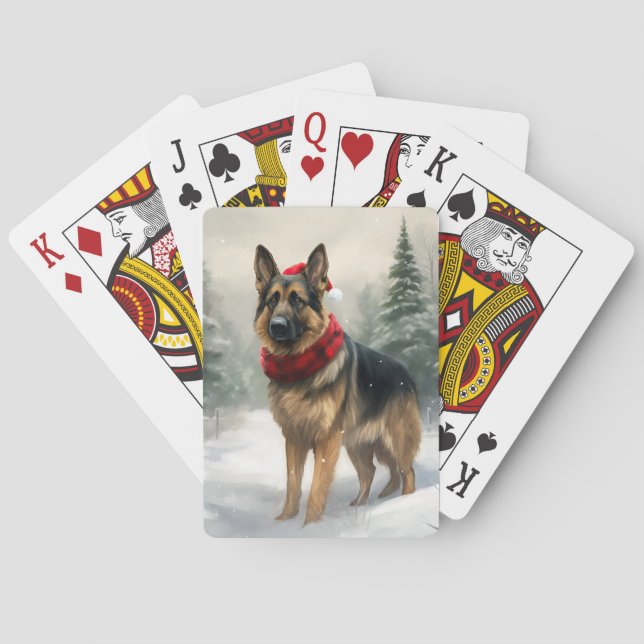 Tyska shepherd Hund i Snö-julen Casinokort (Baksidan)