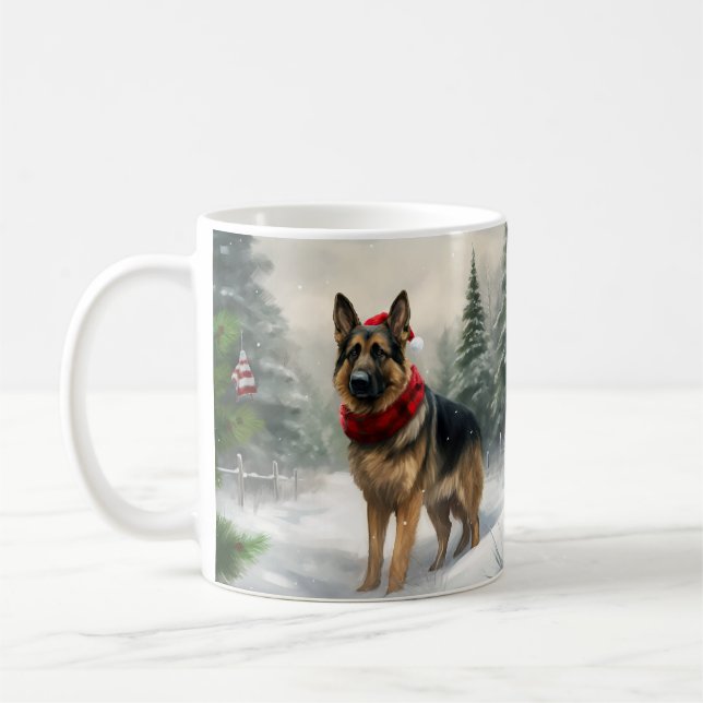 Tyska shepherd Hund i Snö-julen Kaffemugg (Vänster)