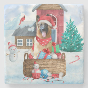 Tyska shepherd Hund i snö julhus Hund House Stenunderlägg