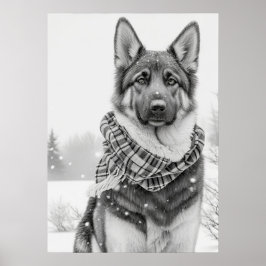 Tyska Shepherd Hund i Snö Poster
