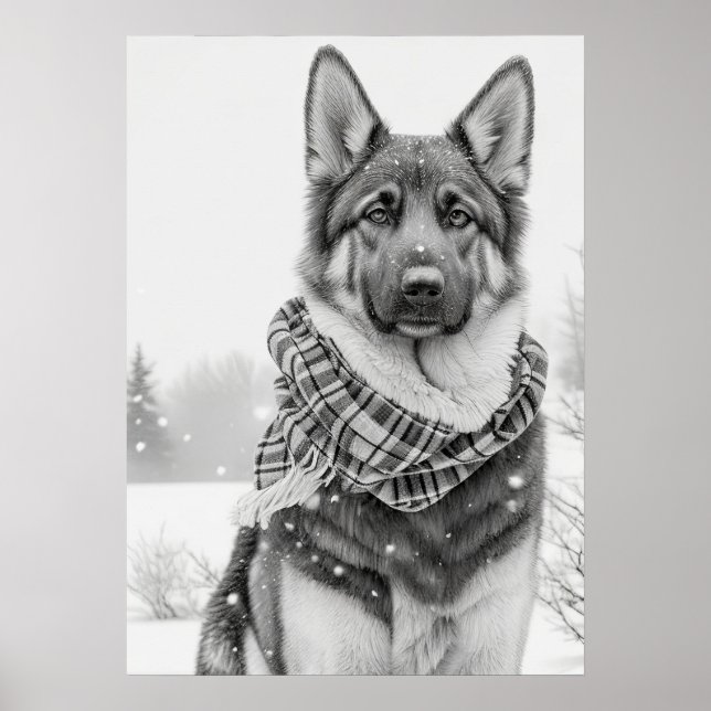 Tyska Shepherd Hund i Snö Poster (Framsidan)