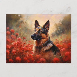 Tyska shepherd-hund i vallmo vykort
