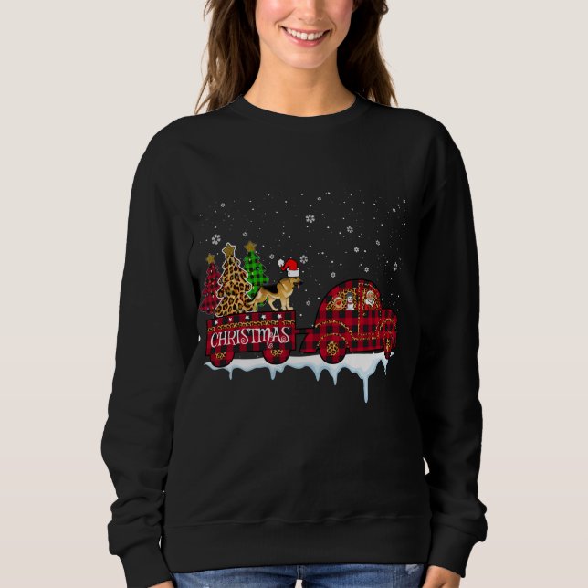Tyska Shepherd Hund jul Red Play Lastbil Julafton T Shirt (Framsida)
