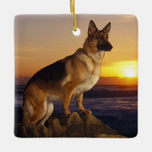 Tyska shepherd hund julgransprydnad keramik