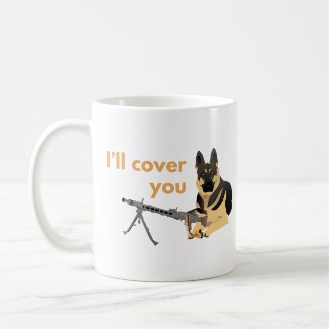 Tyska shepherd Hund med Maskin-Gun Kaffemugg (Vänster)