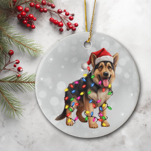 Tyska Shepherd Hund på jul Ljus Julgransprydnad Keramik