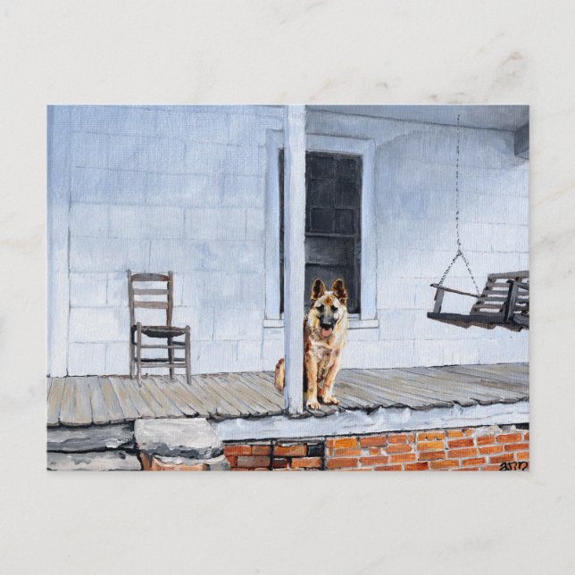 Tyska shepherd-Hund på Porch Vykort (Framsida)