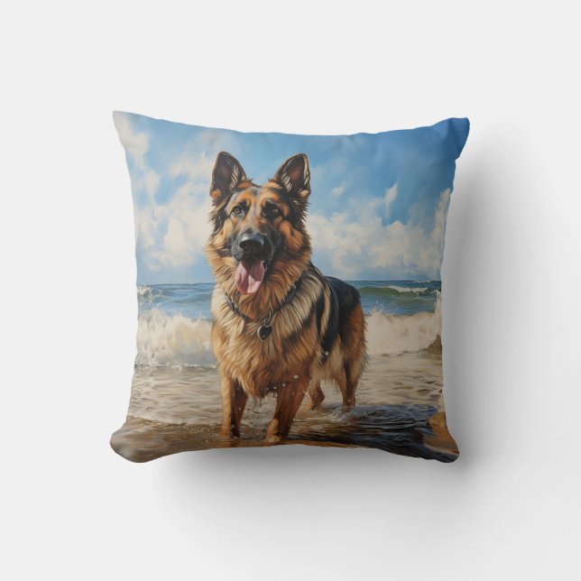 Tyska Shepherd-hund på stranden Kudde (Framsida)
