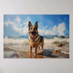 Tyska Shepherd-hund på stranden Poster