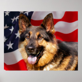 Tyska shepherd Hund Patriot Red Blue White Poster