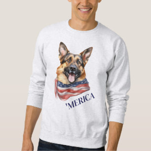 Tyska shepherd Hund Patriotic USA: Merica Flagga Lång Ärmad Tröja