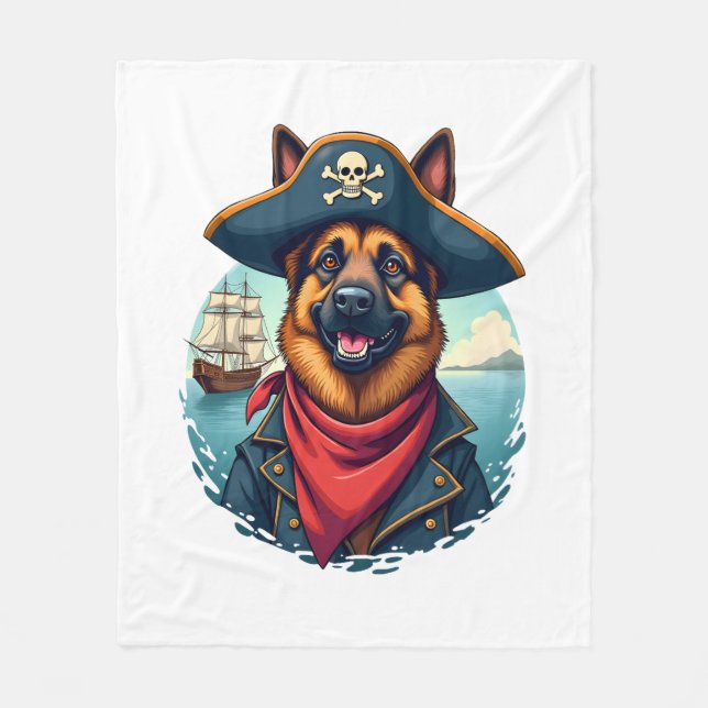 Tyska shepherd Hund Pirat Fleecefilt (Framsidan)