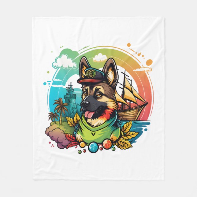 Tyska shepherd Hund Pirat Fleecefilt (Framsidan)