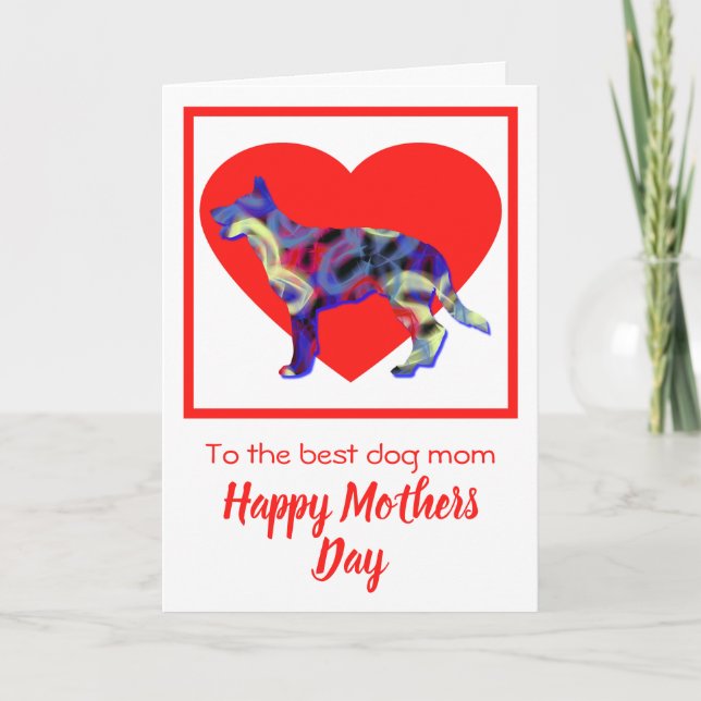 Tyska Shepherd Hund Red Heart Mor's Day Card Tack Kort (Framsida)