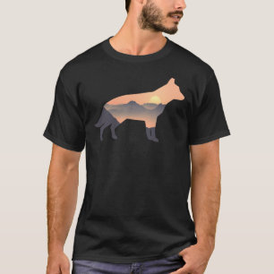 Tyska Shepherd Hund Silhouette Sol Mountain German T Shirt