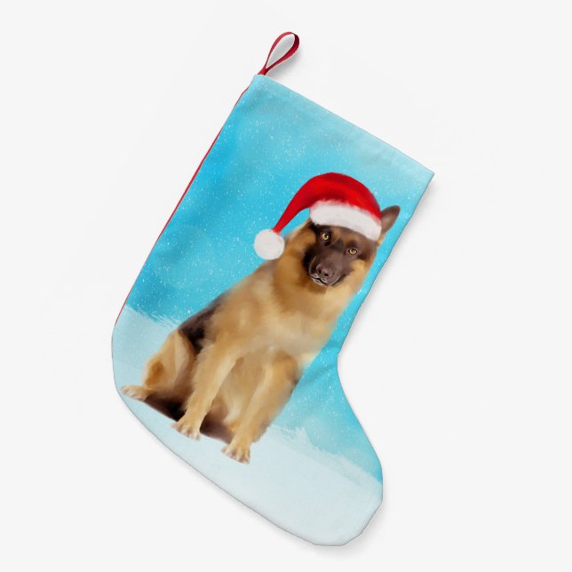 Tyska Shepherd Hund Sitta i Snö Santa Hat Liten Julstrumpa (Framsidan (Hängande))