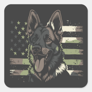 Tyska Shepherd Hund USA Amerikanska Flagga 4 juli Fyrkantigt Klistermärke