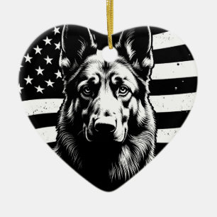 Tyska Shepherd Hund USA Amerikanska Flagga 4 juli Julgransprydnad Keramik