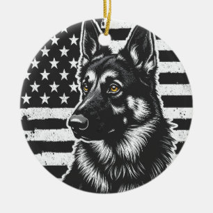 Tyska Shepherd Hund USA Amerikanska Flagga 4 juli Julgransprydnad Keramik