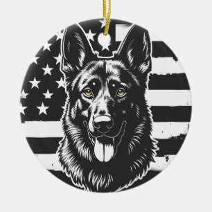 Tyska Shepherd Hund USA Amerikanska Flagga 4 juli Julgransprydnad Keramik