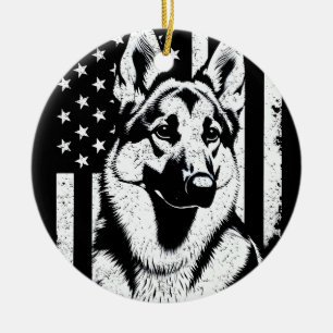 Tyska Shepherd Hund USA Amerikanska Flagga 4 juli Julgransprydnad Keramik