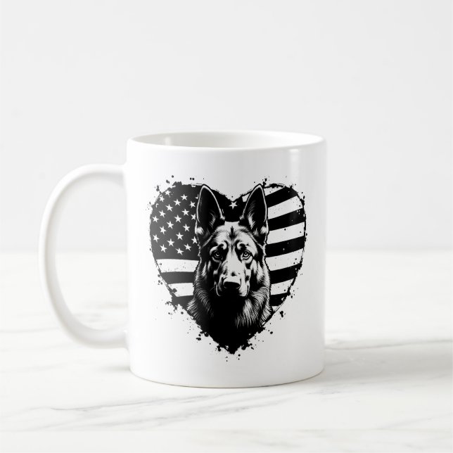 Tyska Shepherd Hund USA Amerikanska Flagga 4 juli Kaffemugg (Vänster)