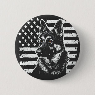 Tyska Shepherd Hund USA Amerikanska Flagga 4 juli Knapp