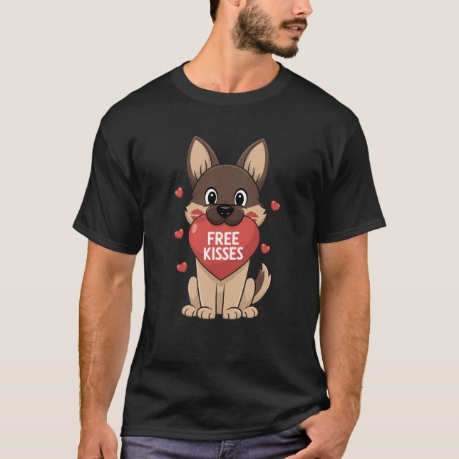Tyska Shepherd Hund Valentines day Free Kisses T Shirt (Framsida)