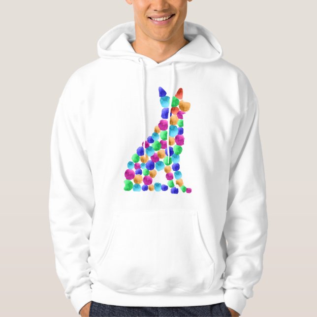Tyska shepherd hund Vattenfärgsfärgpunktstext Hoodie (Framsida)