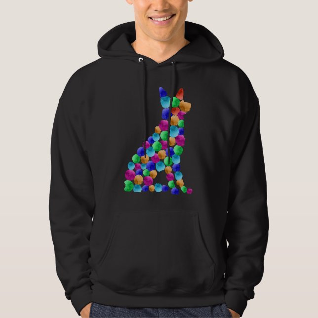 Tyska shepherd hund Vattenfärgsfärgpunktstext Hoodie (Framsida)